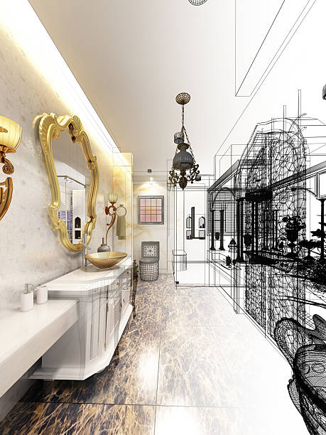 istock abstract sketch design of interior bathroom 509188486