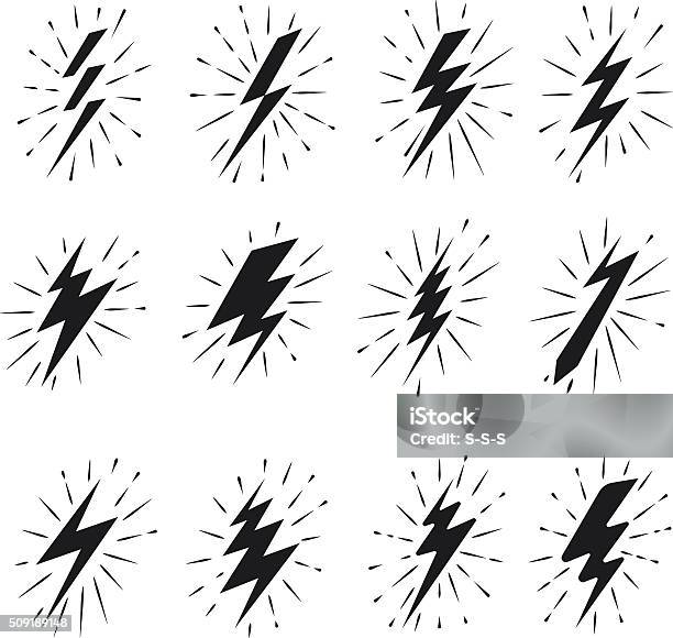 Vintage Lightning Bolt Icons Stock Illustration - Download Image Now - Bolt - Fastener, Illuminated, Thunderstorm