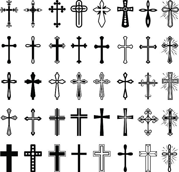 ilustraciones, imágenes clip art, dibujos animados e iconos de stock de conjunto de iconos cristianos cruz - cross shape