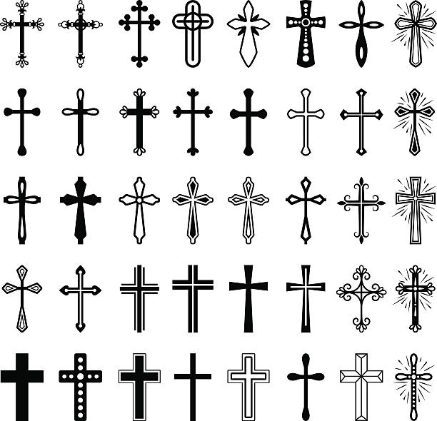 illustrazioni stock, clip art, cartoni animati e icone di tendenza di cristiana croce icone impostare - croce religiosa illustrazioni