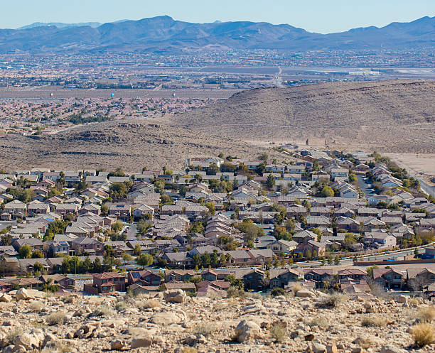 A stock photograph showing the many homes of Southern Highlands in Las Vegas, Nevada. Southern Highlands is masterplan community in the South West area of the Las Vegas Valley.
