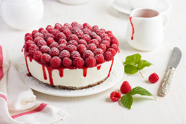 raspberry cream mousse cake (no baked cheesecake) stock photo