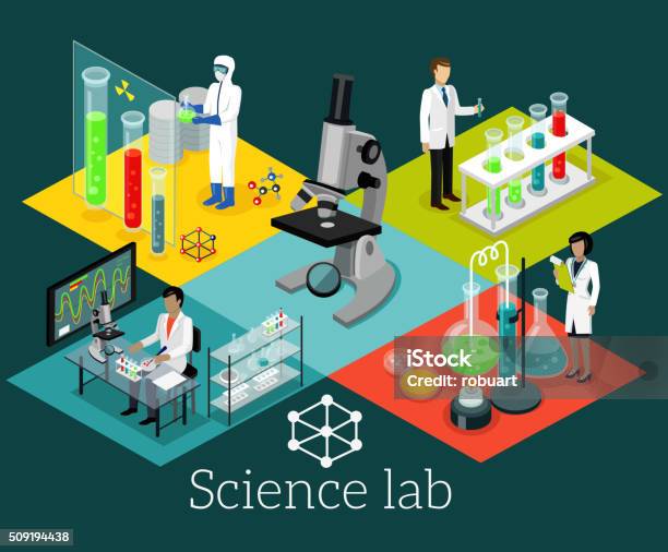 Science Lab Isomatric Design Flat Stock Illustration - Download Image Now - Science, Isometric Projection, Laboratory