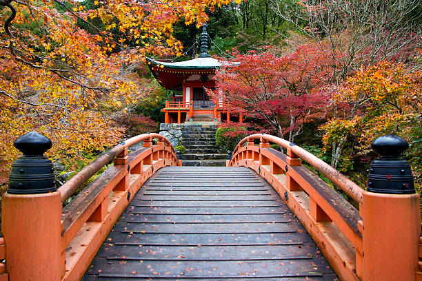 Daigo Ji, Kyoto, Japan Kyoto, Japan - November 14, 2015: Daigoji is an important temple of the Shingon sect of Japanese Buddhism and a designated world heritage site. The large temple complex stands southeast of central Kyoto and includes an entire mountainside shingon buddhism stock pictures, royalty-free photos & images