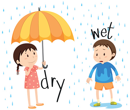 Opposite adjective dry and wet illustration