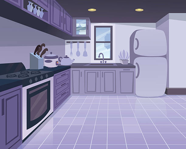 Kitchen A vector cartoon of a purple kitchen domestic room illustrations stock illustrations