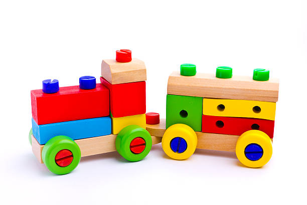 istock Colorful wooden toy train isolated on white background 509205485