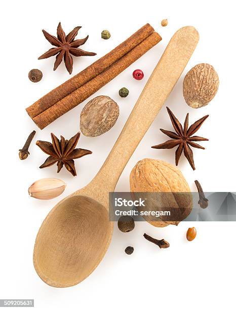 Herbs And Spices On White Stock Photo - Download Image Now - Anise, Cinnamon, Cut Out