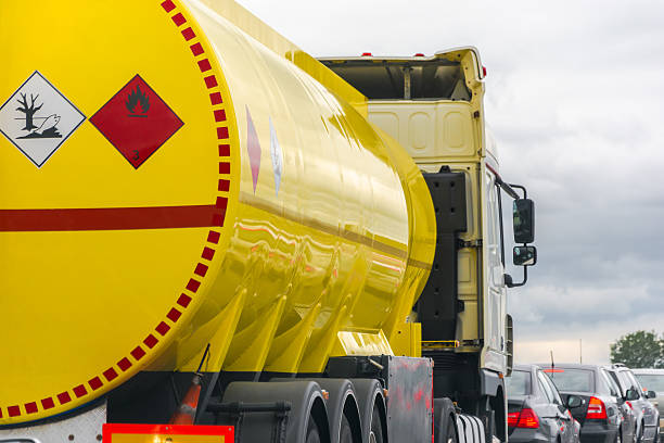 istock yellow fuel tank standing in a traffic jam 509210445