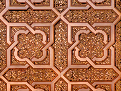 Moroccan arabesque design on the gates of the Mosque Hassan II in Casablanca Morocco