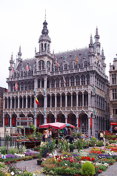 la place de bruxelles - brussels belgium market flower market photos et images de collection