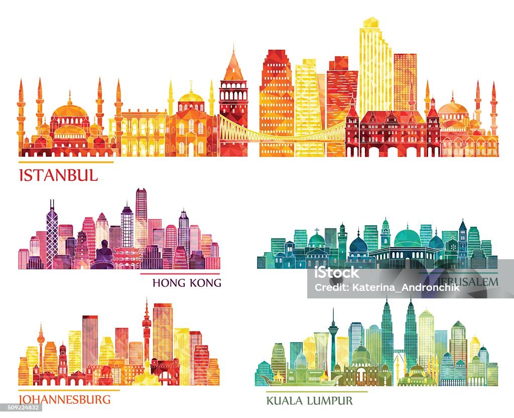 Estambul, Hong Kong, Jerusalén, de Johannesburgo, los edificios de la ciudad de Kuala Lumpur. Ilustración vectorial - arte vectorial de Panorama urbano libre de derechos Estambul, Hong Kong, Jerusalén, de Johannesburgo, los edificios de la ciudad de Kuala Lumpur. Ilustración vectorial - arte vectorial de Panorama urbano libre de derechos