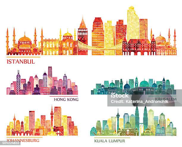 Ilustración de Estambul Hong Kong Jerusalén De Johannesburgo Los Edificios De La Ciudad De Kuala Lumpur Ilustración Vectorial y más Vectores Libres de Derechos de Panorama urbano