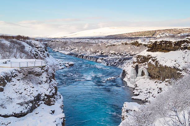Hraunfossar waterfalls near Reykholt, Iceland