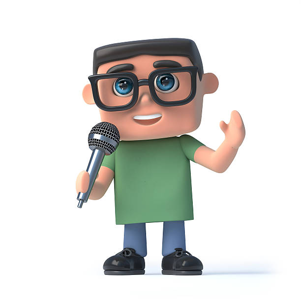 selective focus to colorfull toy microphone on blurry green background. the concept of kid speaker or learning speech.