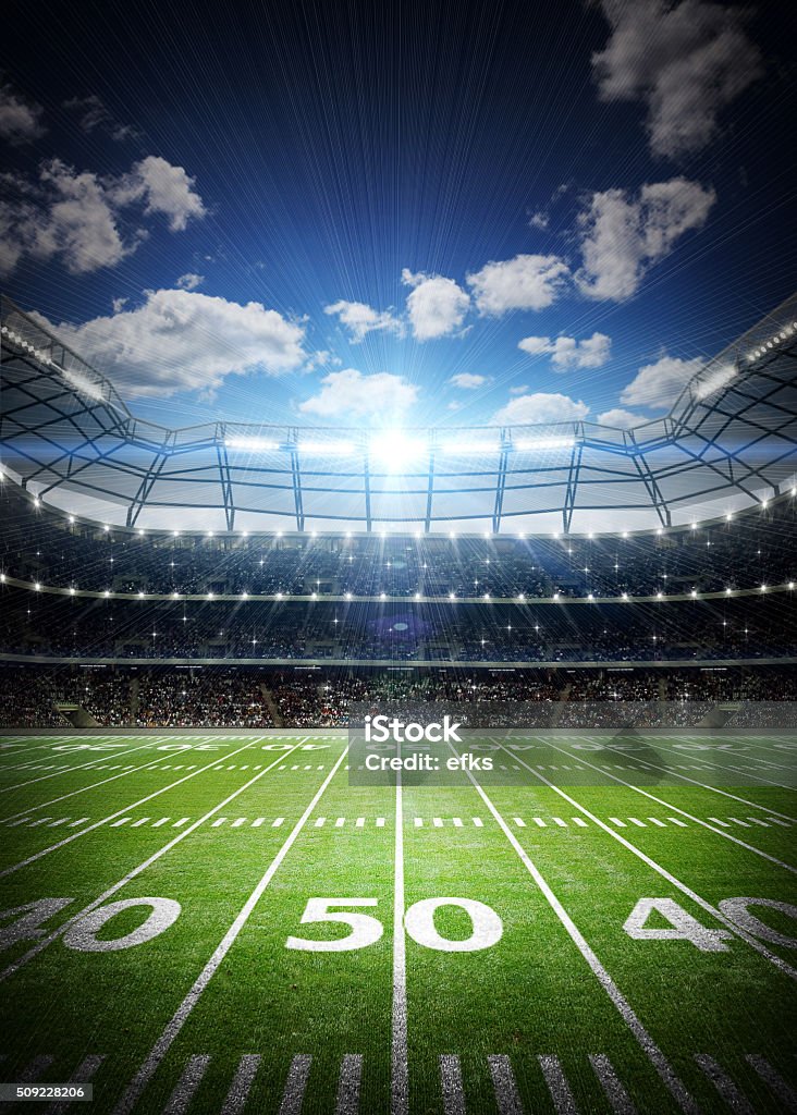 American soccer stadium An imaginary stadium is modelled and rendered. American Football - Sport Stock Photo