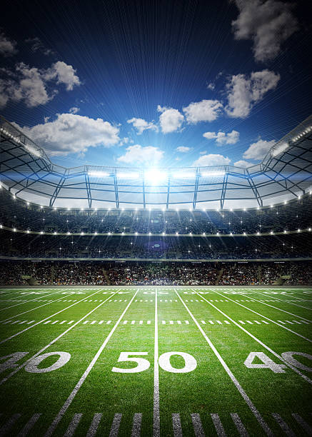 American soccer stadium An imaginary stadium is modelled and rendered. football pitch stock pictures, royalty-free photos & images