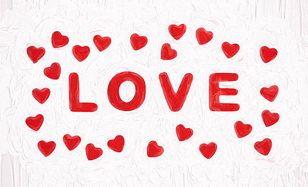 istock Red title LOVE with hearts, Valentine's Day, texture background 509230630