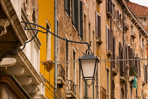 Venice, Italy- February 7, 2015: Street lntern at facade in Venice, Italy.