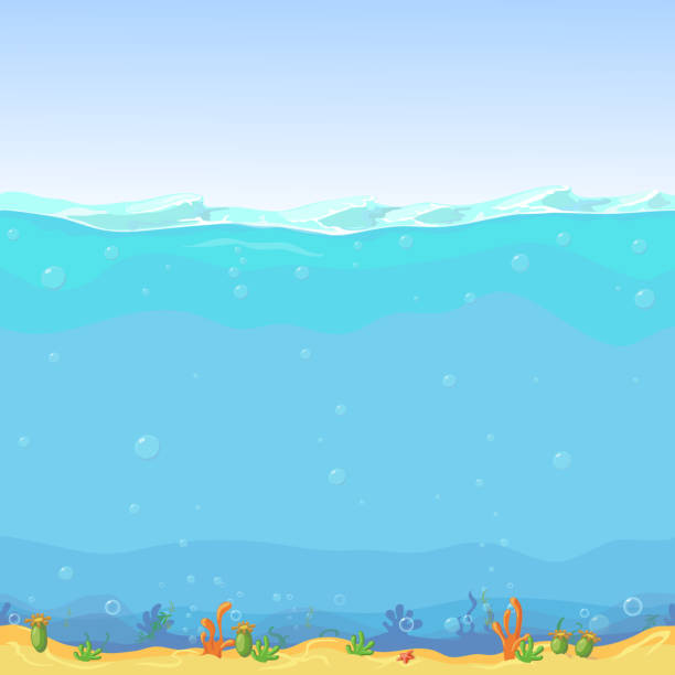 podwodne bezszwowe krajobraz, kreskówka tło dla projektowania gier - directly below illustrations stock illustrations