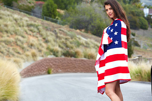 istock Woman wearing American Flag 509232688