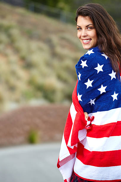 istock Woman wearing American Flag 509232896