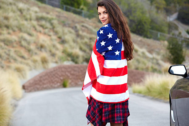 istock Woman wearing American Flag 509233104