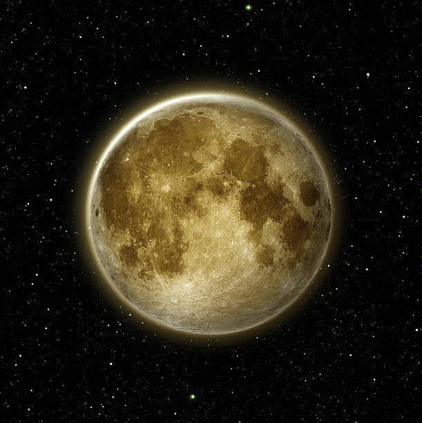 Full moon, lunar with star at dark night sky