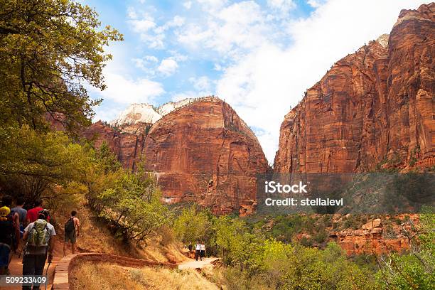 Hikers In Zion National Park Utah Stock Photo - Download Image Now - Active Lifestyle, Adult, Backpack