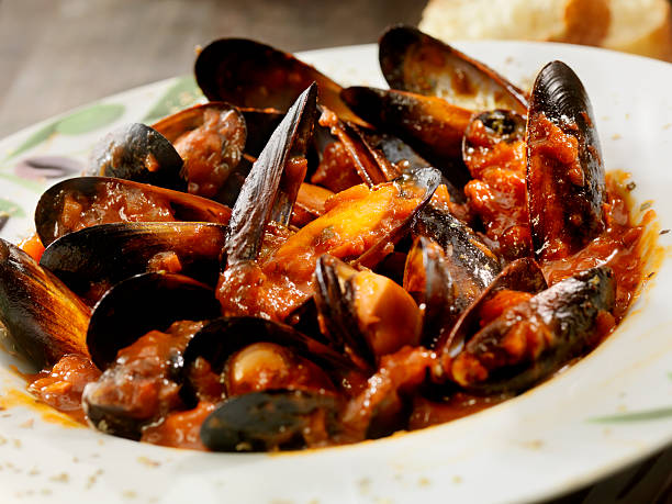 Mussels in Tomato Sauce with Fresh Bread  -Photographed on Hasselblad H3D2-39mb Camera