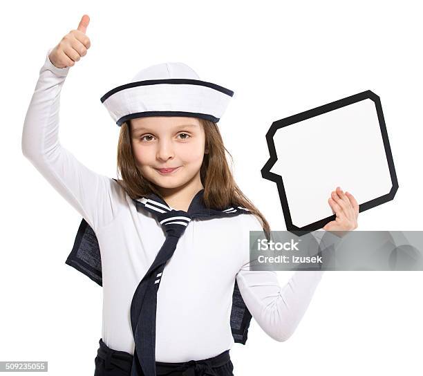 Sailor Girl With Speech Bubble Stock Photo - Download Image Now - 6-7 Years, Acting - Performance, Advertisement