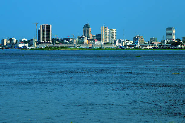Kinshasa, Democratic Republic of the Congo Kinshasa, Democratic Republic of the Congo: skyline and the Congo river - the city's tallest buildings can be seen, Titanic building, Sozacom / Gecamines tower, BCDC tower - photo by M.Torres kinshasa stock pictures, royalty-free photos & images