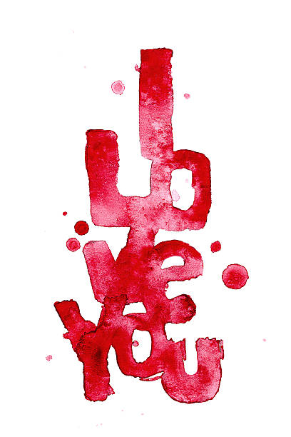 нарисованный от руки красных акварельных слова, я люблю вас. без отслеживания. - picture of the word love стоковые фото и изображения