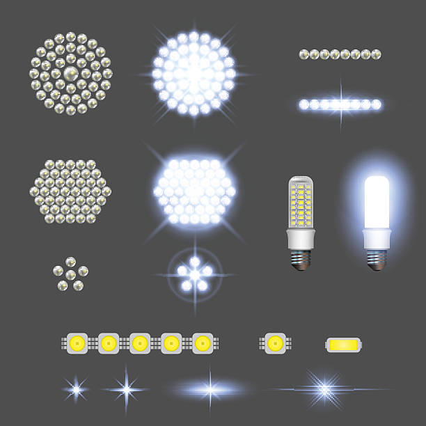 illustrations, cliparts, dessins animés et icônes de lampes a conduit avec des effets de lumières - light bulb replace lighting equipment changing form