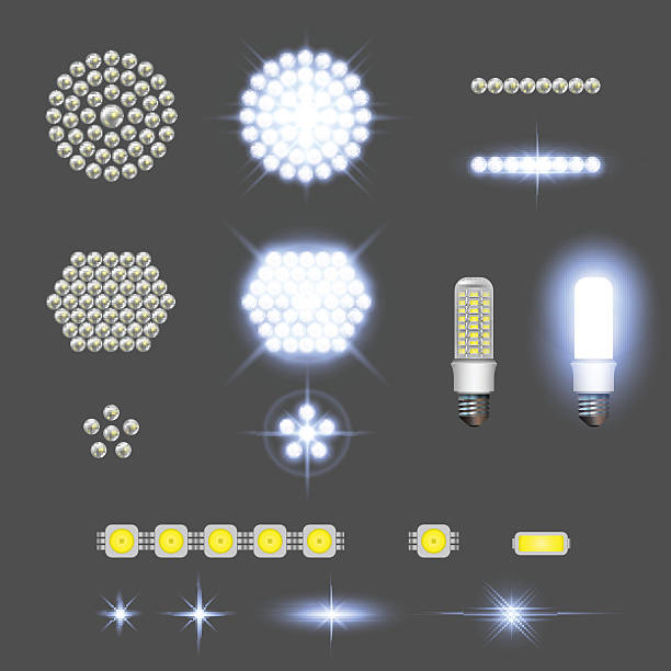 ilustrações de stock, clip art, desenhos animados e ícones de lâmpadas de levou com luzes efeitos - light bulb replace lighting equipment changing form