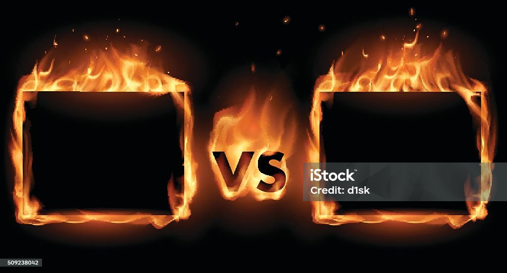 Versus screen with fire frames Versus screen with fire frames in vector Fire - Natural Phenomenon stock vector