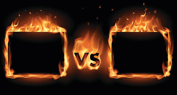 Versus screen with fire frames Versus screen with fire frames in vector confrontation stock illustrations