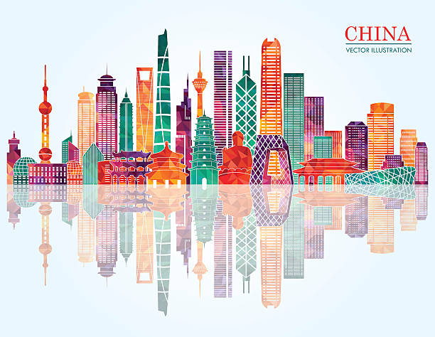 китай горизонта. векторная иллюстрация - city urban scene monument china stock illustrations