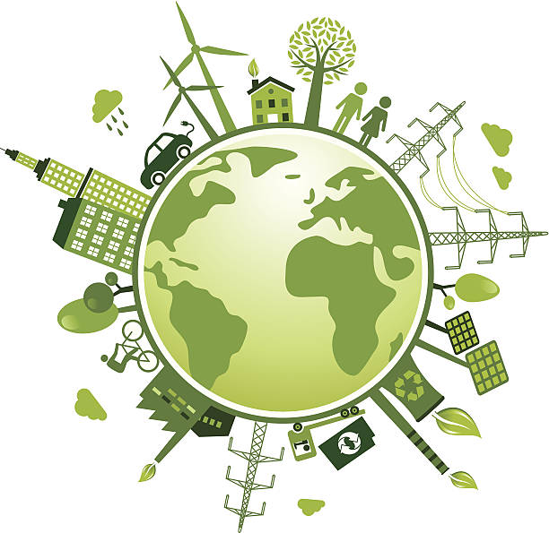 ilustrações de stock, clip art, desenhos animados e ícones de reciclagem e verde mundo-ilustração - man energy turbine