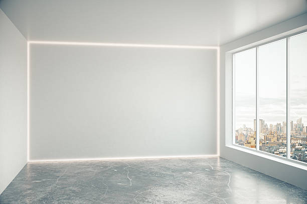 istock Blank white wall illuminated the interior with window, mock up 509242326