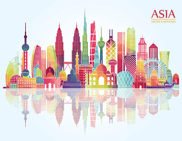 asien skyline detaillierte kontur. vektor-illustration - indigenous culture famous place thailand bangkok stock-grafiken, -clipart, -cartoons und -symbole