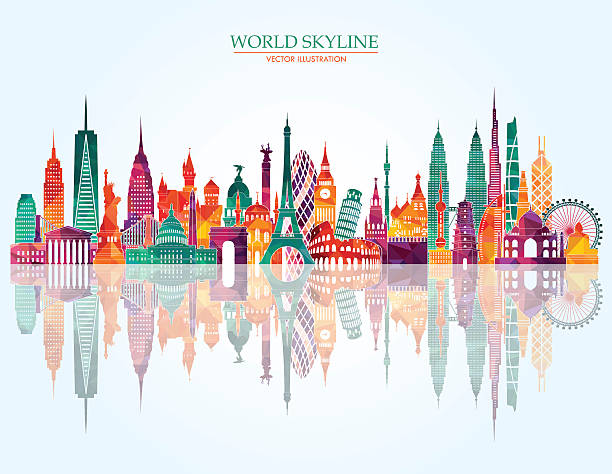 welt skyline detaillierte abbildung. vektor-illustration - world location stock-grafiken, -clipart, -cartoons und -symbole