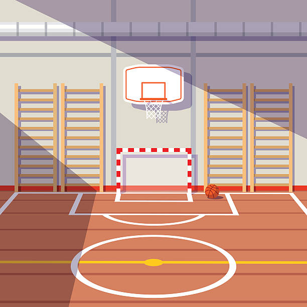 schule oder universität fitnessstudio halle - basketball hoop illustrations stock-grafiken, -clipart, -cartoons und -symbole