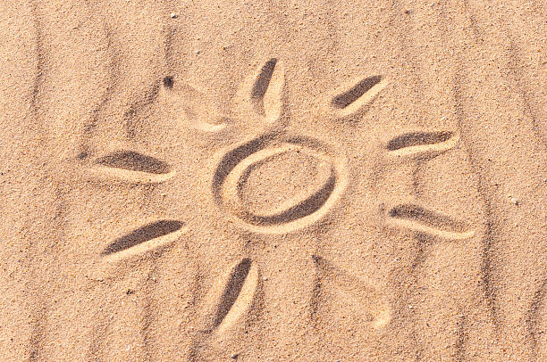 istock simple sun drawing in the sand on The beach. Summer 509247856