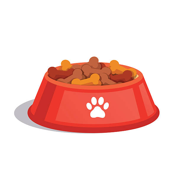 bildbanksillustrationer, clip art samt tecknat material och ikoner med dog dry food bowl. bone shaped crisps - hundgodis