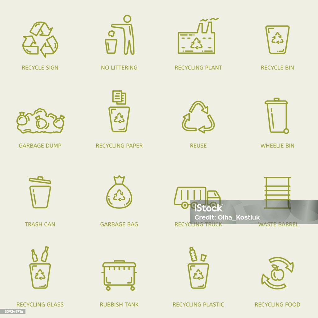 Recycling garbage icons set Recycling garbage linear icons set. Waste utilization. Vector illustration. Icon Symbol stock vector