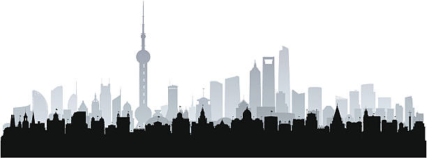 illustrazioni stock, clip art, cartoni animati e icone di tendenza di dettagliate sullo skyline di shanghai (completa, edifici separati e mobile) - huangpu district illustrations