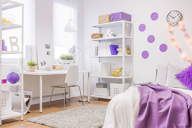 White and violet interior design Photo of white and violet interior design purple child bedroom stock pictures, royalty-free photos & images