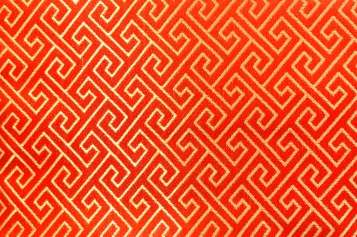 Geometric Pattern in red and gold, Chinese style, Texture of Embroidery Pillowcase (not vector)