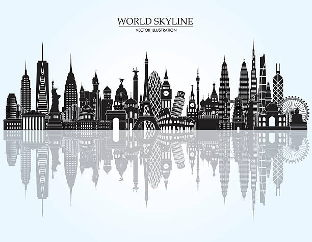 세계 스카이라인 철두철미 일러스트레이션. 벡터 일러스트레이션 - london england skyline silhouette built structure stock illustrations